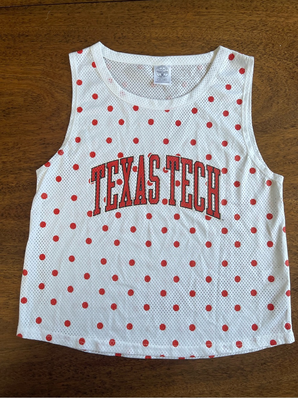 Texas Tech Red Raiders Polka Dot Mesh Tank Top Size Small White Red Sleeveless